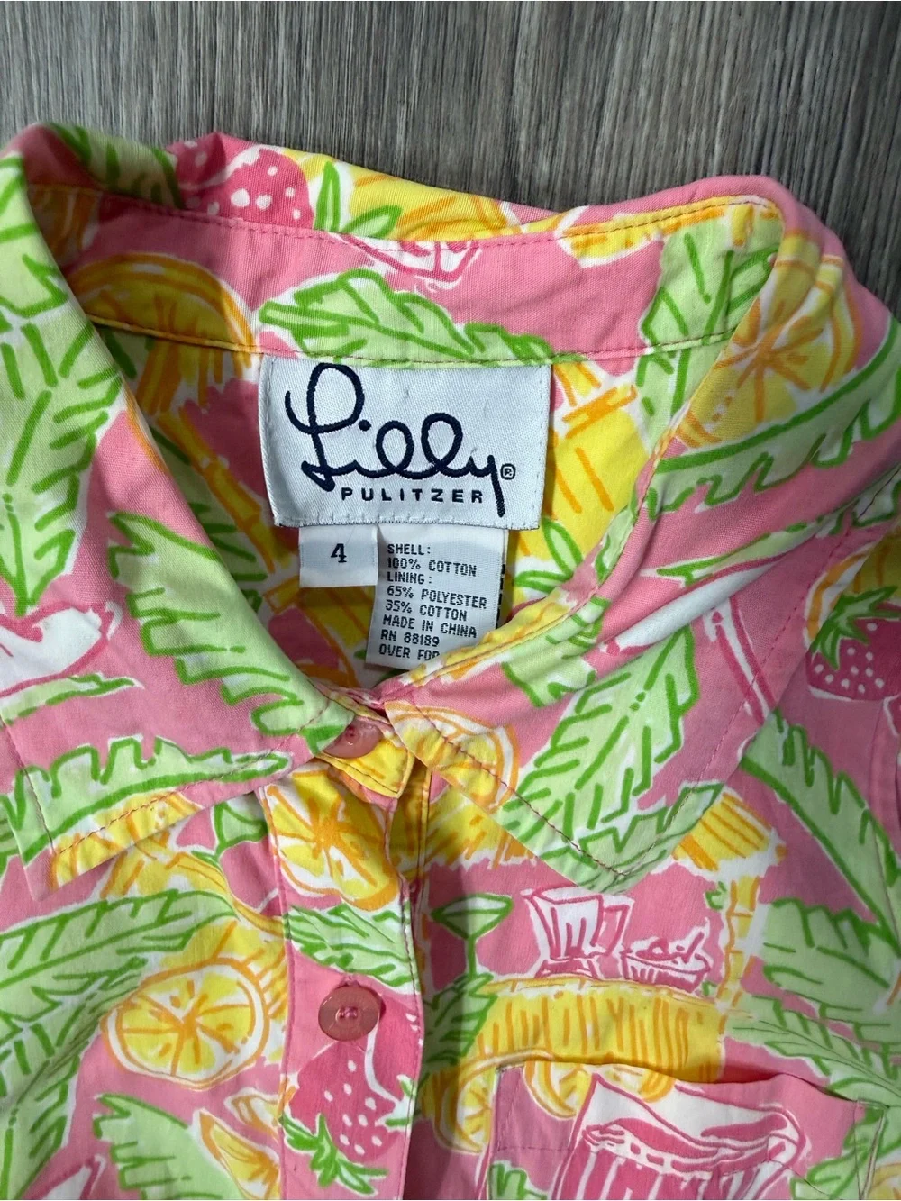 Lilly Pulitzer Pink Cocktail Tiki Print Sleeveless Shirt Dress 4 Cotton Preppy - Picture 2 of 11